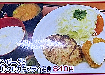 ハンバーグとタルタルカキフライ定食